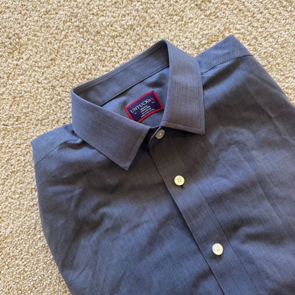 UNTUCKit Orville WF Mens L Slim Fit Wrinkle Free Blue Cotton Button-Up Shirt - Picture 1 of 8